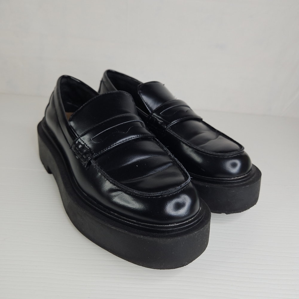 H&M Chunky Loafer Women Platform Loafer Luxury Patent Leather Casual Black Sz 38 - Picture 5 of 16